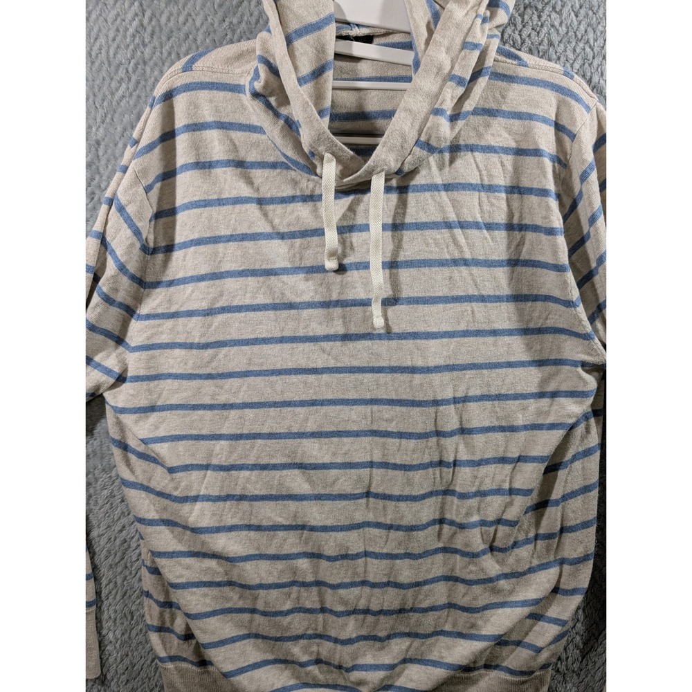 J.Crew Mens Large Blue Beige Striped Lightweight Knit Hoodie AX175 SU21 - Picture 2 of 8